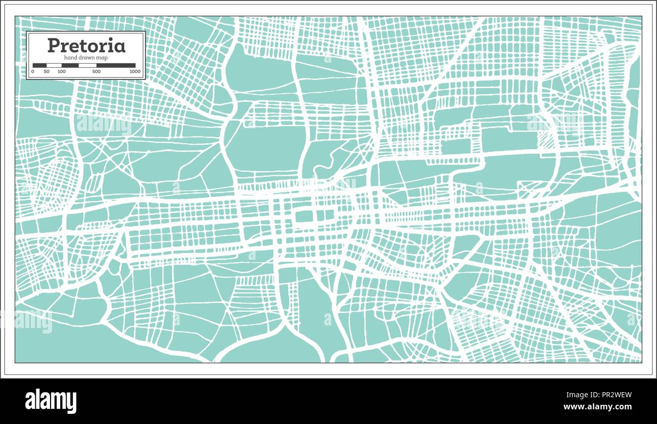 Pretoria Sudafrica Mappa della città in stile retrò. Mappa di contorno. Illustrazione Vettoriale. Illustrazione Vettoriale