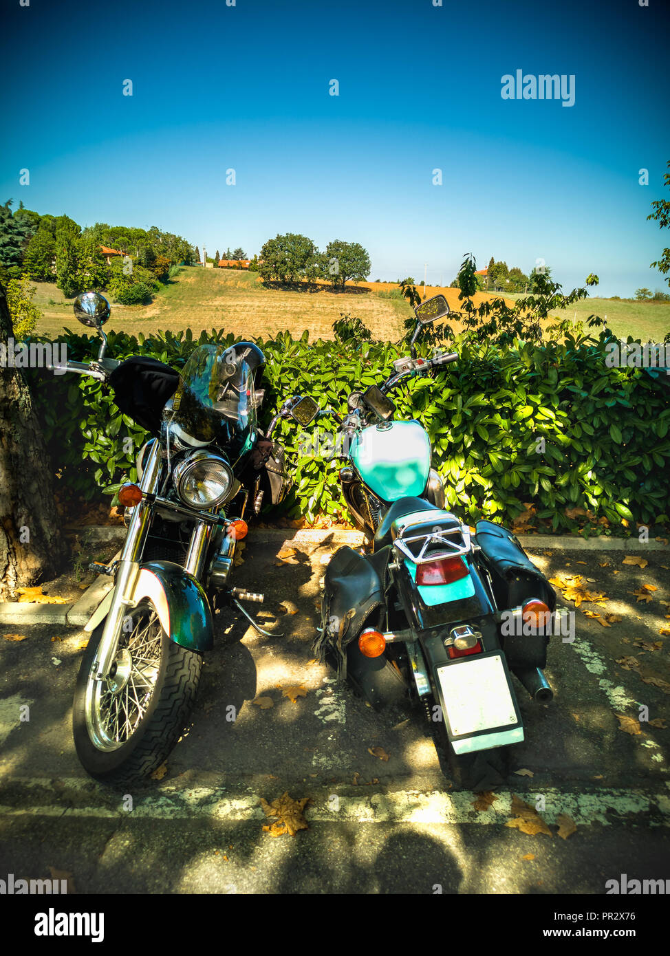 Toscana motociclo viaggiare sulle colline del chianti Foto Stock