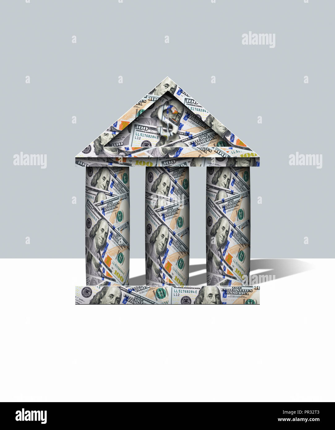 Istituzione bancaria fatta di US $ 100 centinaia di dollari Foto Stock