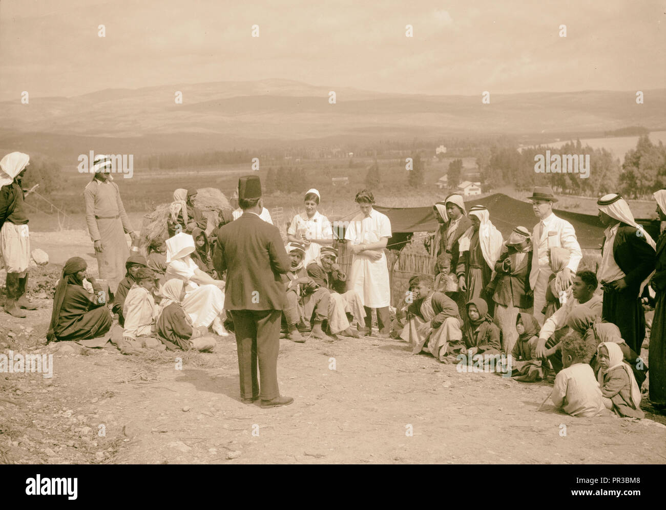 Gli scozzesi ospedale missione di Tiberiade. Servizio in campo beduino a Magdala. 1934, Israele, Migdal Foto Stock