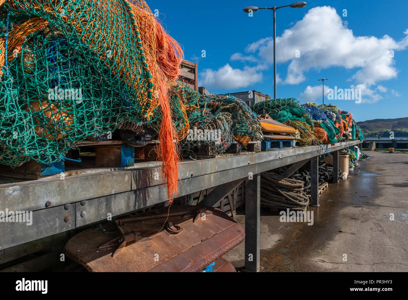 Attrezzature di pesca a strascico con rack fino a Campbeltown Argyll and Bute Scozia Scotland Foto Stock
