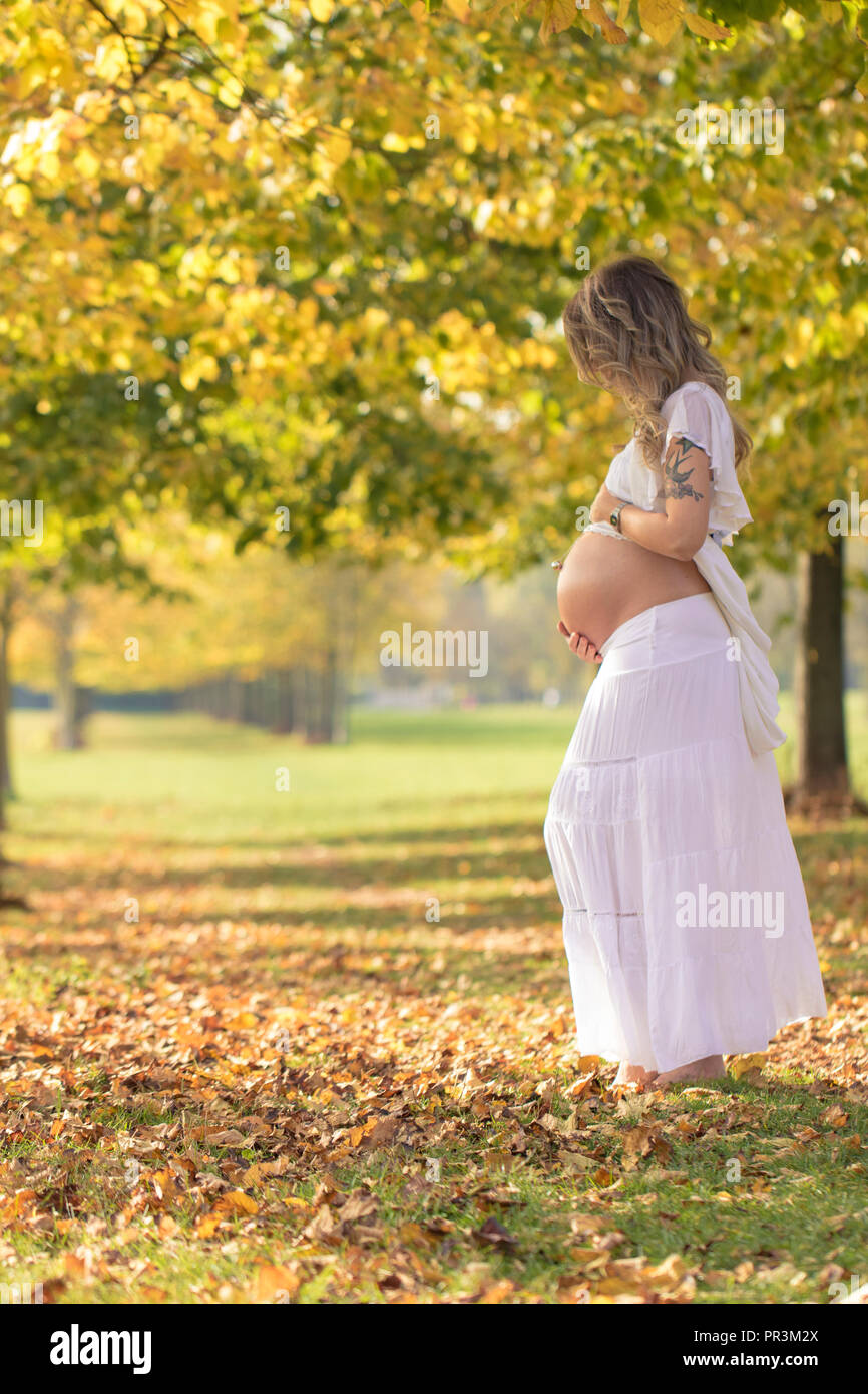 La maternità in autunno Foto Stock