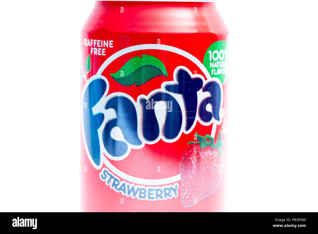 Fanta può soda sapore di fragola rossa di frutta Foto Stock