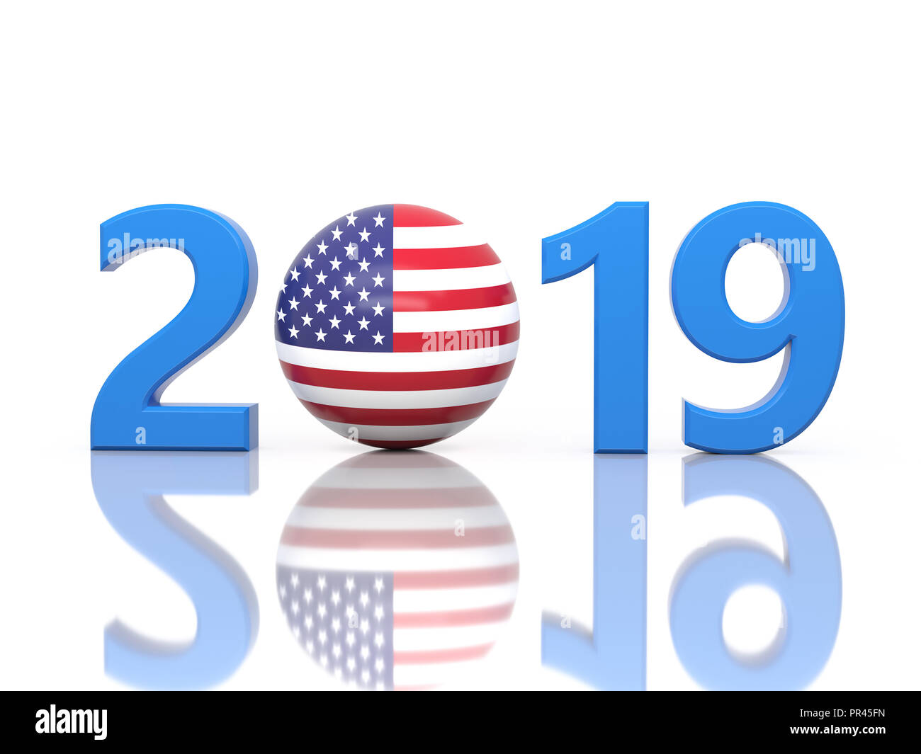 Anno Nuovo 2019 Creative Design con bandiera - Immagine 3D rappresentata Foto Stock