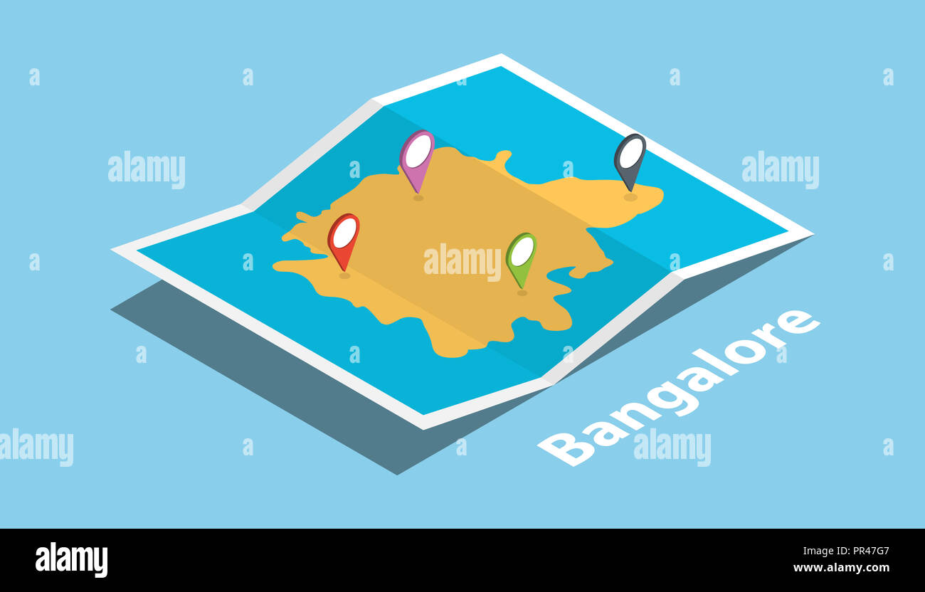Bangalore Esplora mappe con stile isometrico e il pin etichetta di posizione sulla sommità illustrazione vettoriale Foto Stock