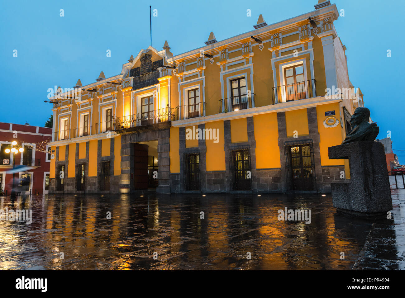 Principali Theature in Puebla su una serata ad umido Foto Stock