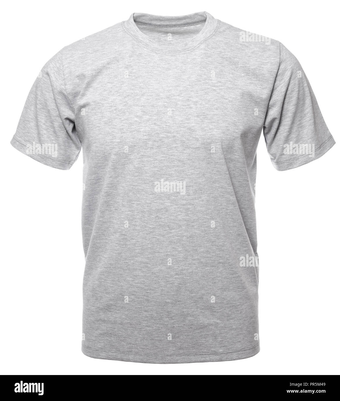 Heathered grigio shortsleeve T-shirt di cotone sul cavo mannequin invisibile isolato su uno sfondo bianco Foto Stock