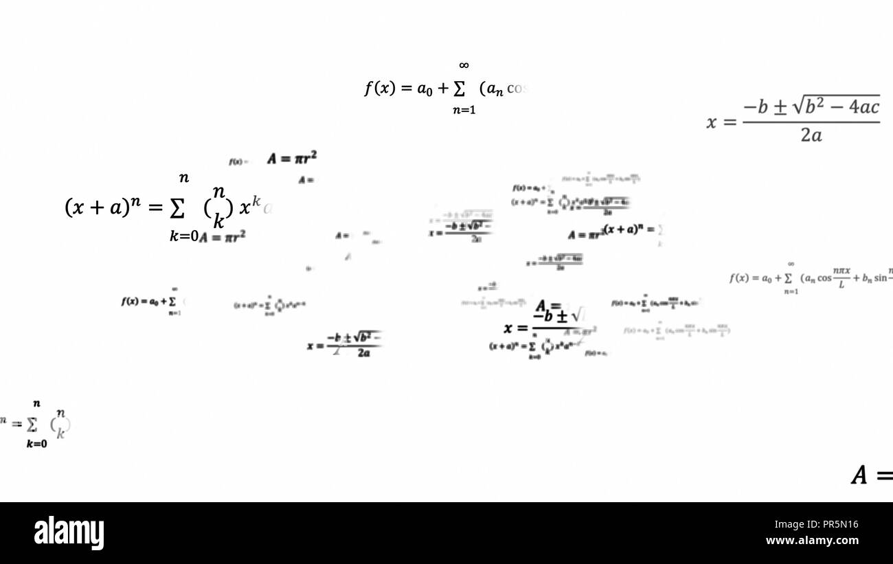 Scientific 3d sfondo con la fisica e la matematica soluzioni di attività, formule nello spazio 3D sfondo generato Foto Stock