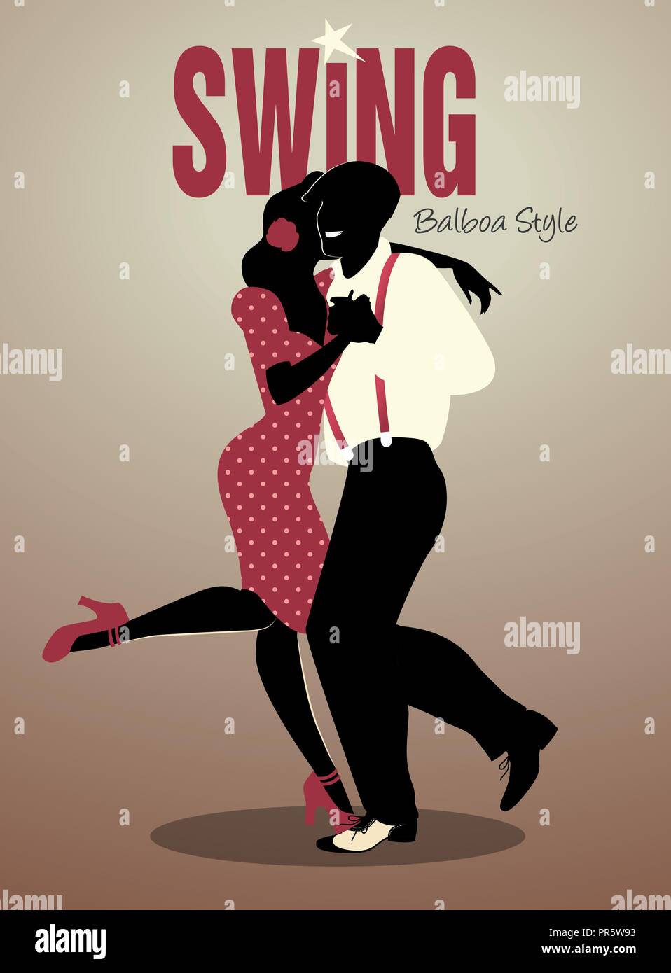Uomo bello e pin-up girl ballare swing Illustrazione Vettoriale