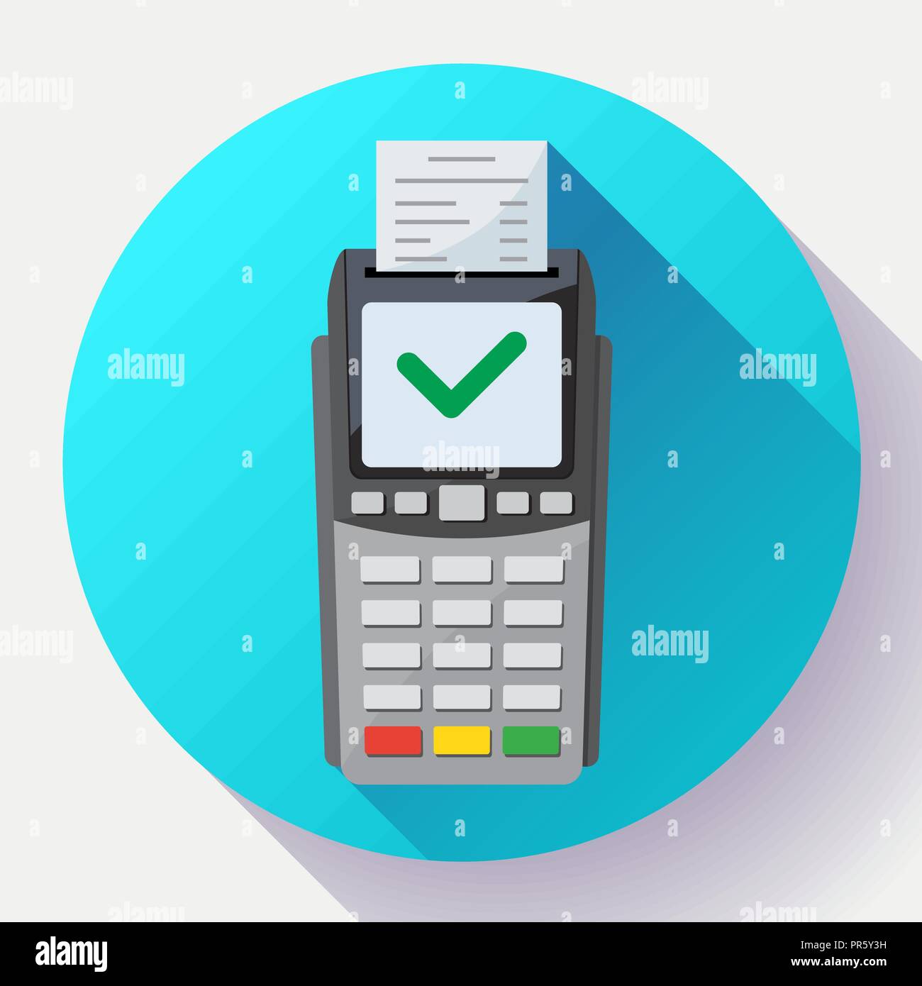 Macchina di pagamento e carta di credito icona terminale in stile appartamento. Illustrazione Vettoriale