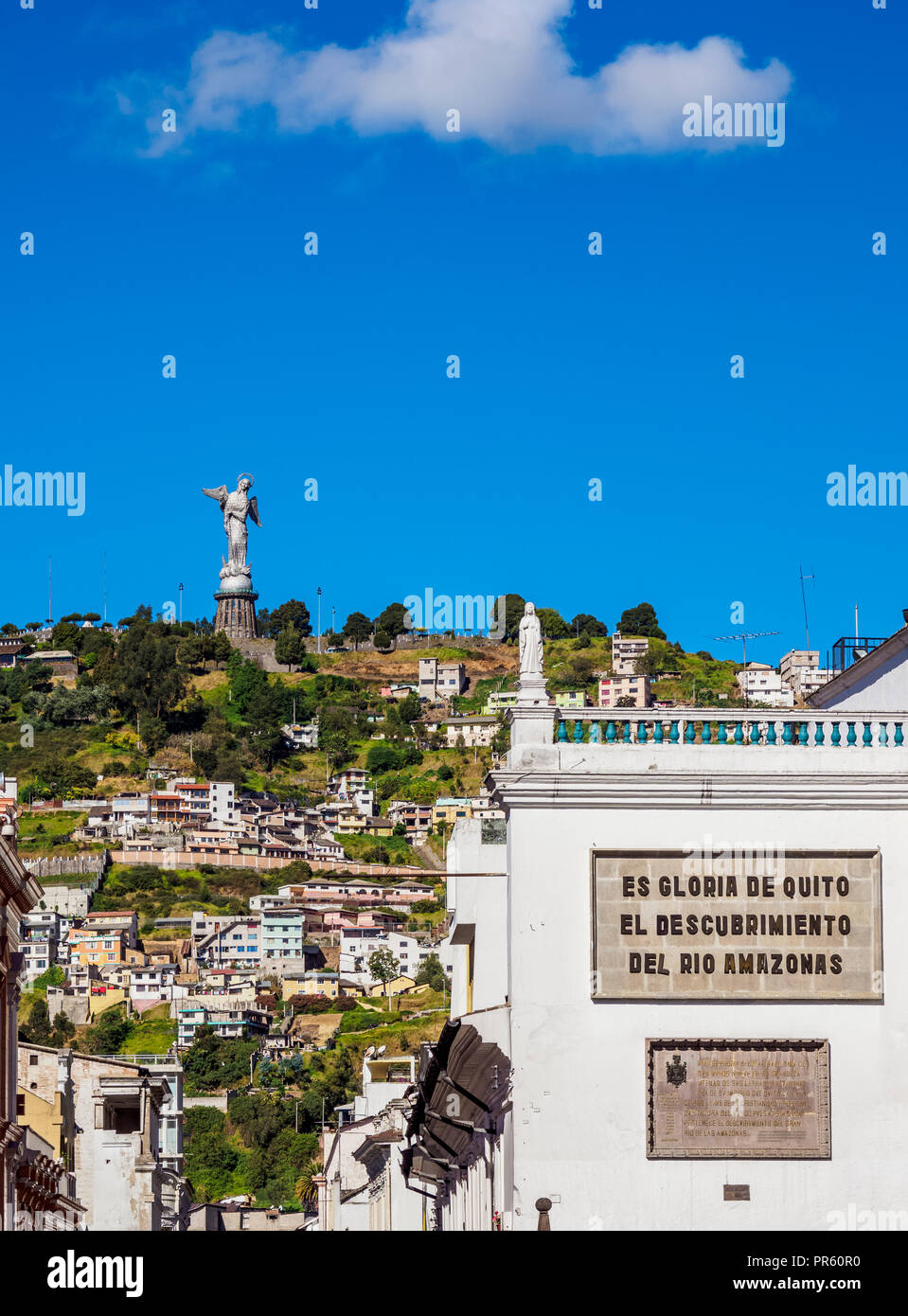 Vista verso El Panecillo, Quito Pichincha Provincia, Ecuador Foto Stock