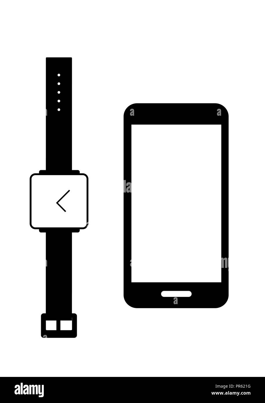Icona orologio Smart e smart phone Illustrazione Vettoriale