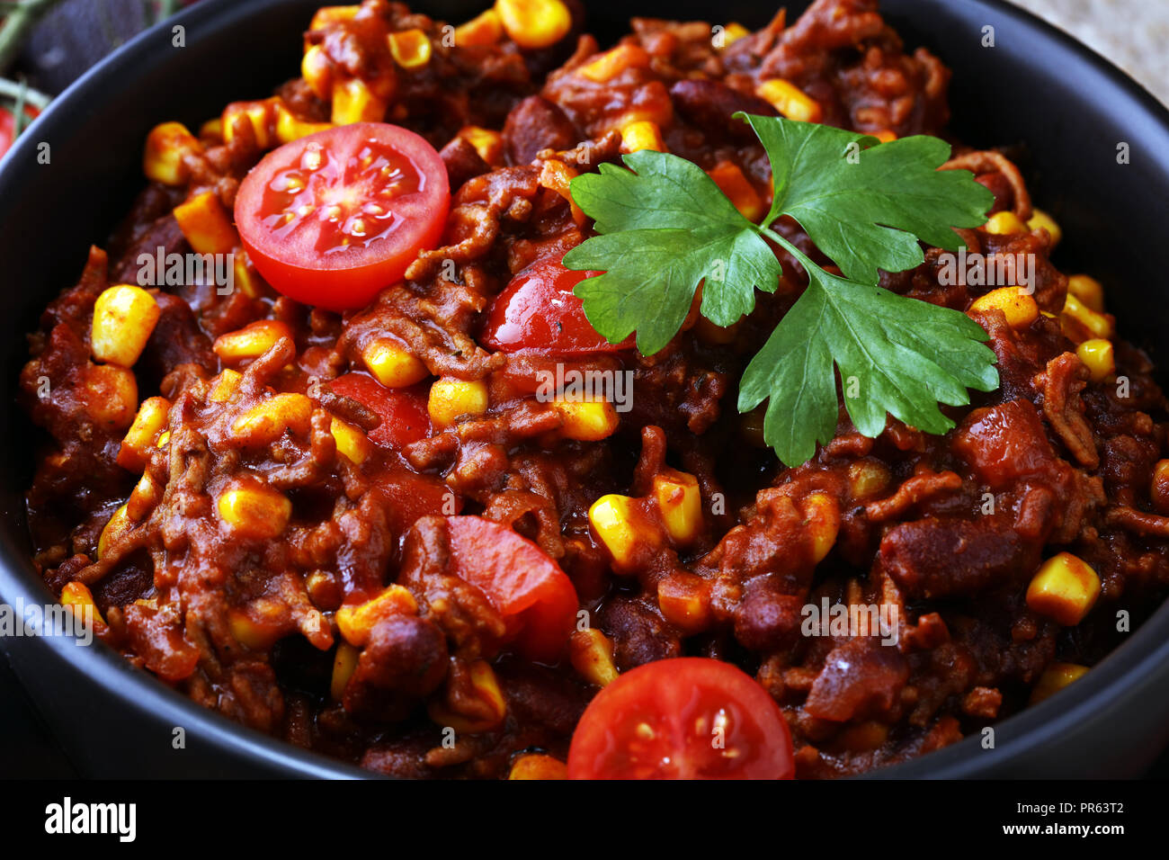 Hot Chili con carne. mexican cibo gustoso e piccante Foto stock - Alamy