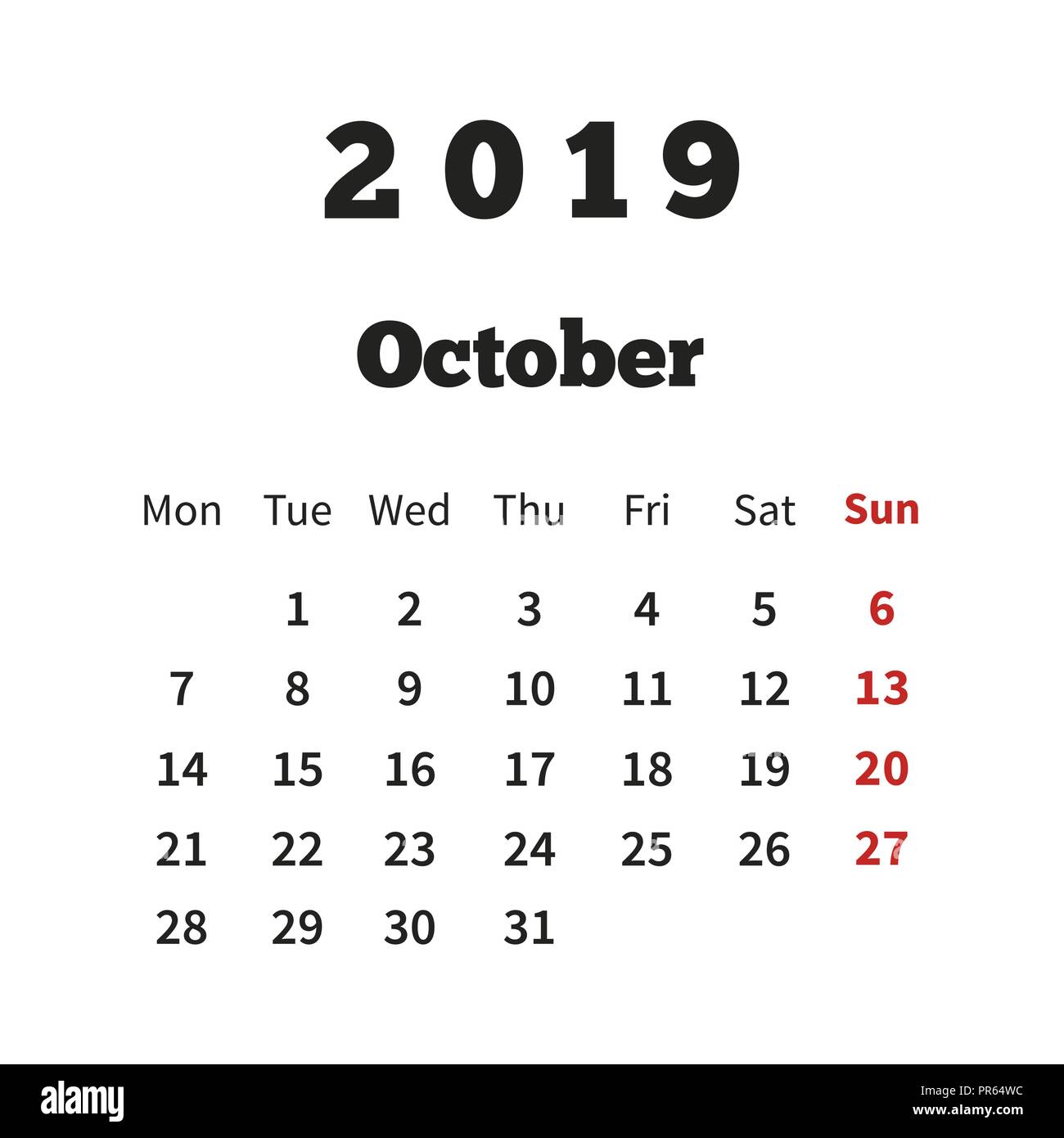 calendario ottobre 2019 - 2 Month calendar october Immagini senza sfondo e Foto Stock ritagliate - Alamy