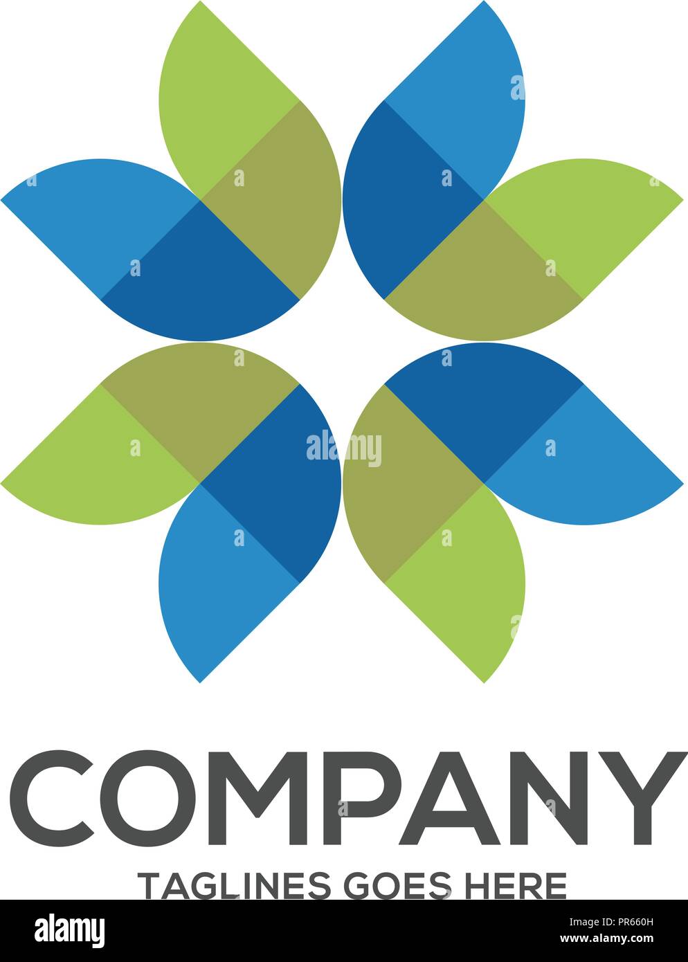 Il colore dei fiori logo decorativo concetto, blu e verde fiore astratto concetto del logo Illustrazione Vettoriale