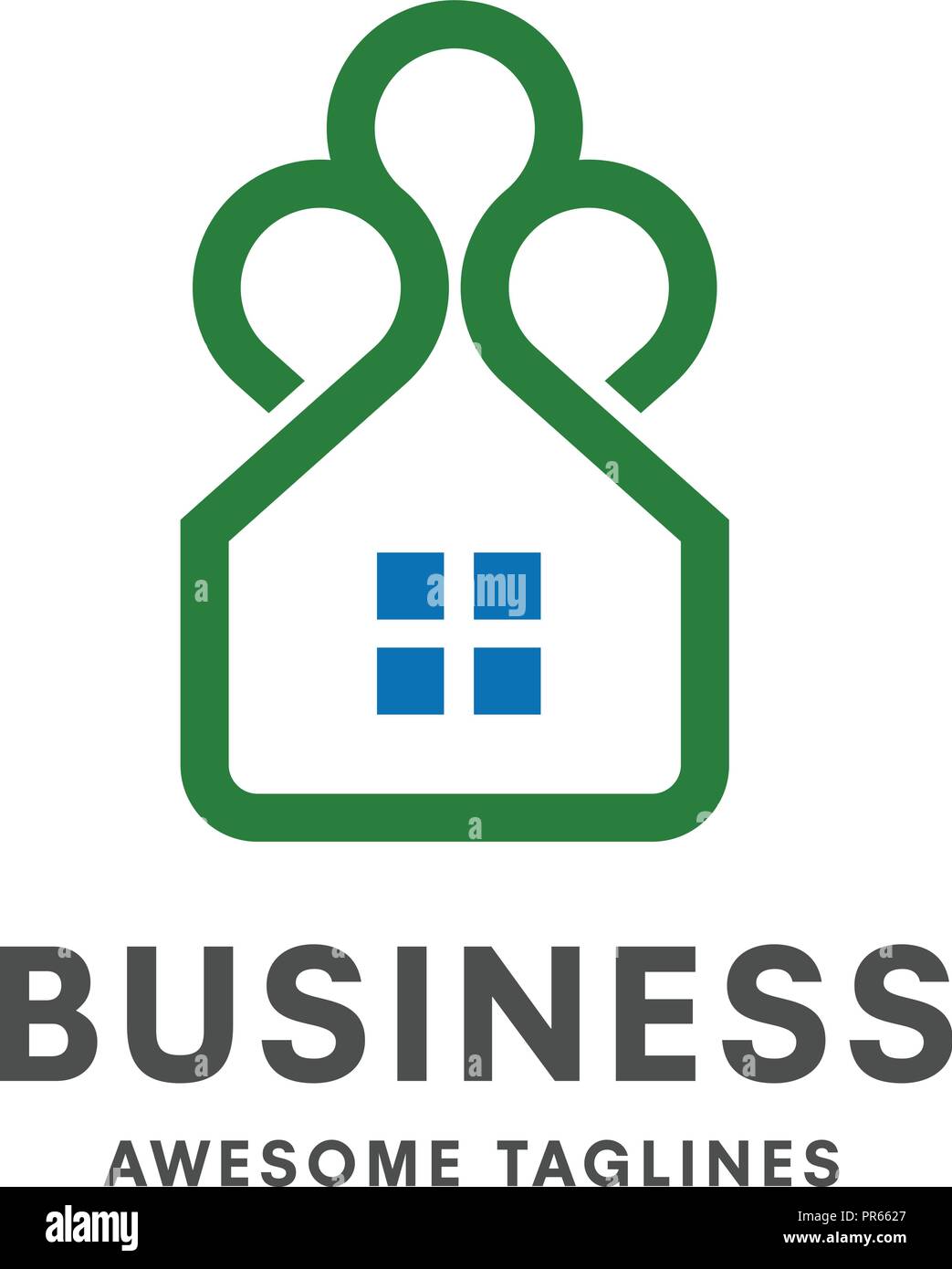 Simple Green House,il logo Green House Logo. Eco House. Green House Vector.verde linea sottile logo della casa Illustrazione Vettoriale