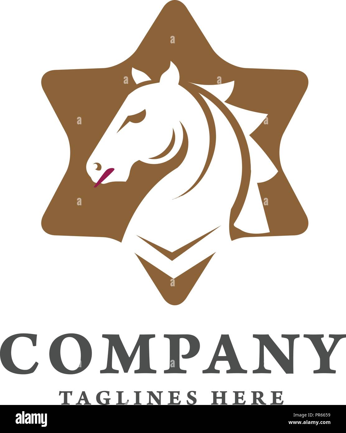 Creative cavallo e logo a stella concetto,testa di cavallo si combinano con icona a forma di stella,Stallone vettore logo Illustrazione Vettoriale