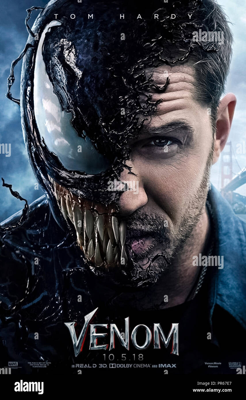Venom (2018) diretto da Ruben Fleischer e interpretato da Tom Hardy, Michelle Williams e Woody Harrelson. Eddie Brock entra in contatto con un alieno del simbionte e insieme diventano l'anti-eroe Venom. Foto Stock