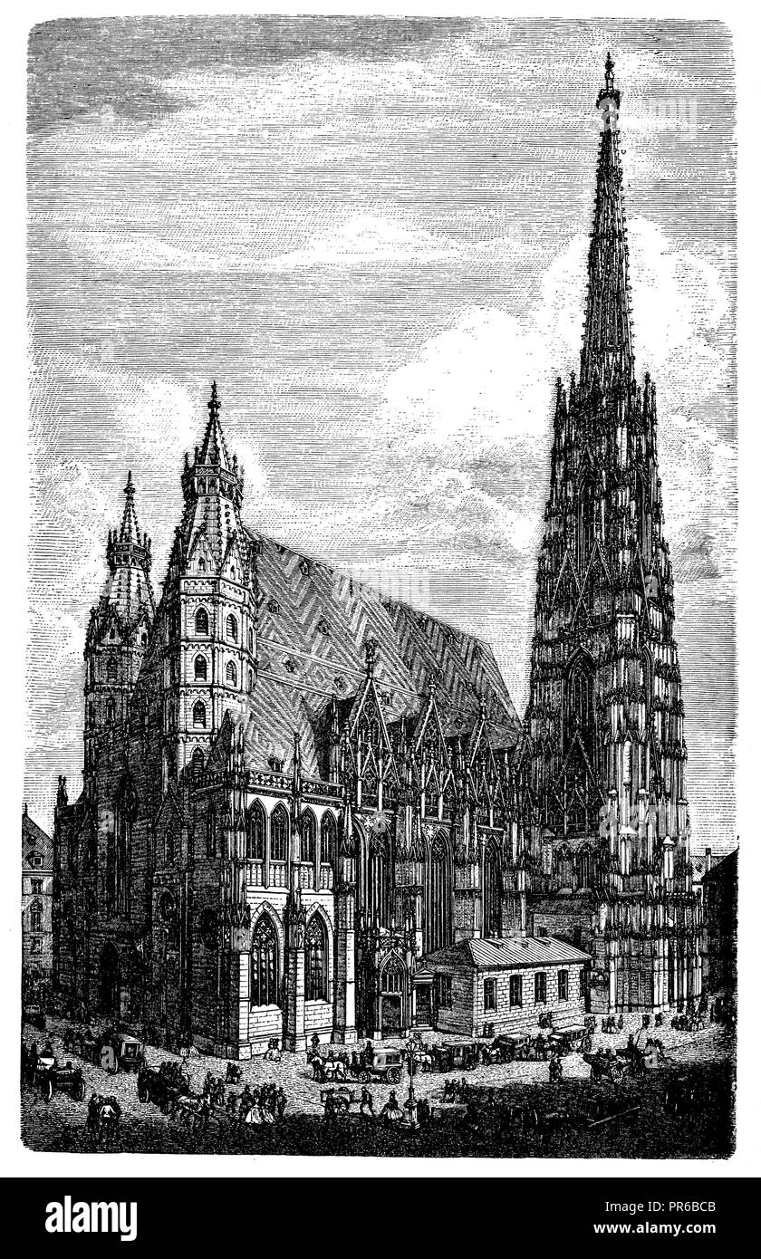 La cattedrale di Santo Stefano a Vienna: vista esterna, 1870 Foto Stock