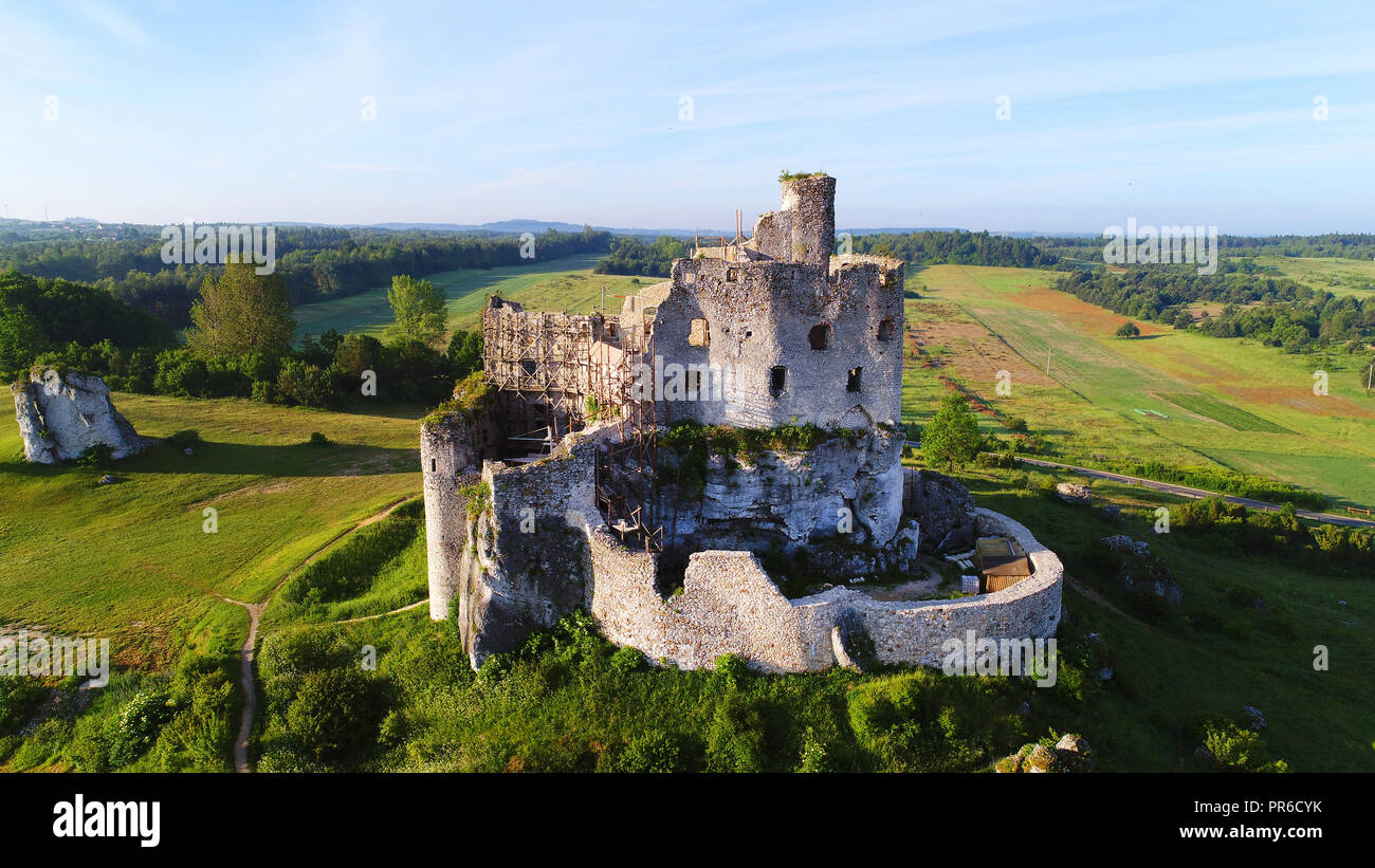 Veduta aerea del castello di Mirow in Polonia Foto Stock