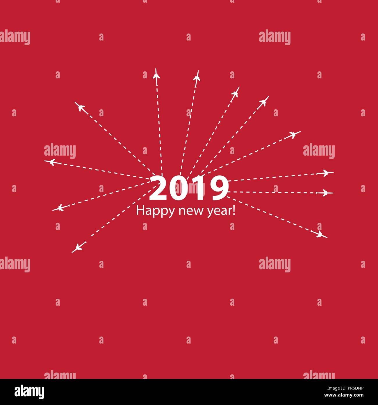 Creative felice anno nuovo 2019 design progressi con barra di caricamento con aereo è in una linea tratteggiata. L'appartamento volante è nero. Il waypoint viene per un viaggio turistico. Via su un sfondo rosa. Illustrazione Vettoriale. Turismo. Viaggiare Illustrazione Vettoriale