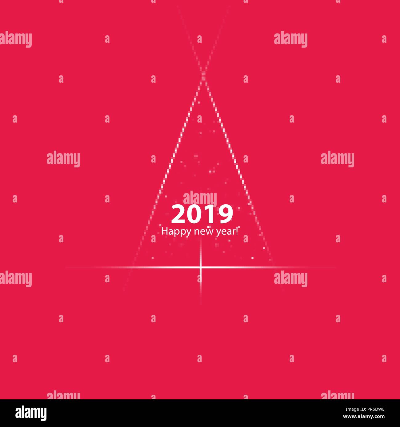 Albero di natale dal vettore di luce sullo sfondo. Biglietto di auguri o un invito. Auguri di Buon Natale e Anno Nuovo 2019 errori tipografici sul background vacanze Illustrazione Vettoriale