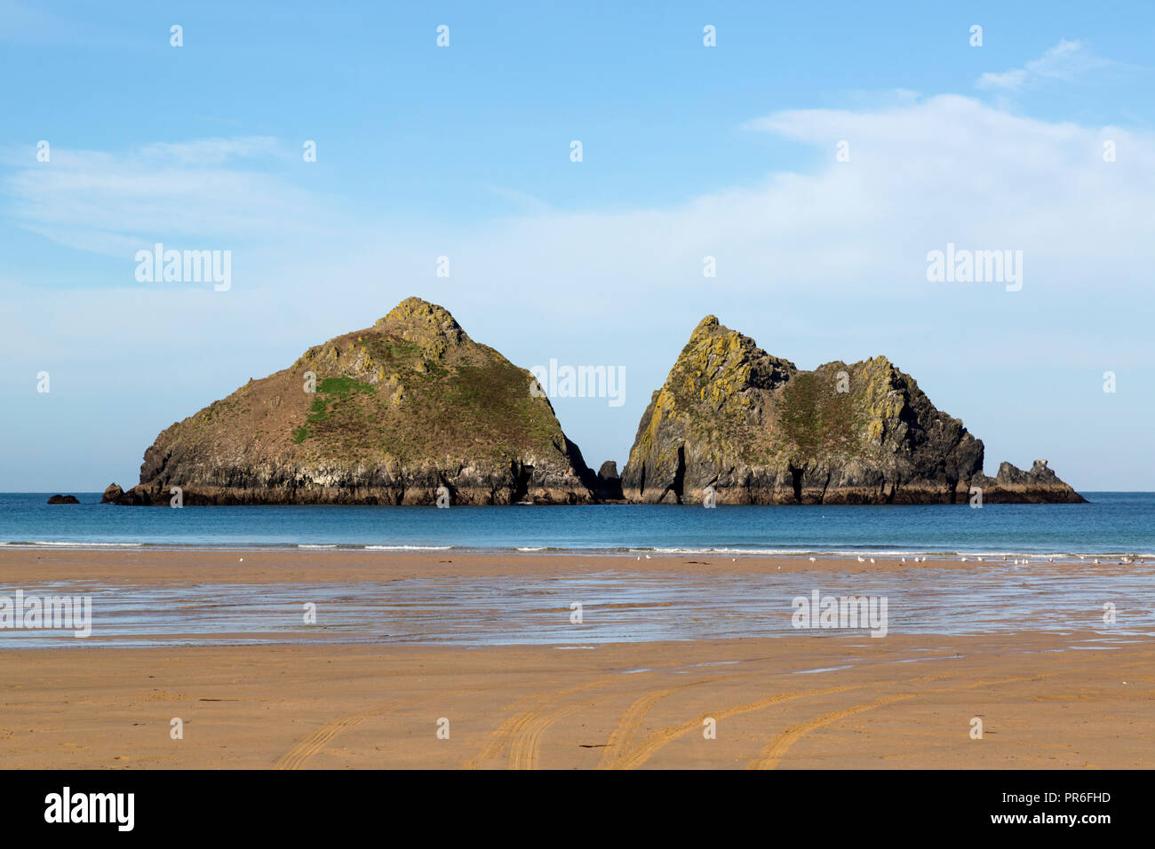 Carradori Rocks off Holywell Bay sulla North Cornish Coast della Cornovaglia Foto Stock