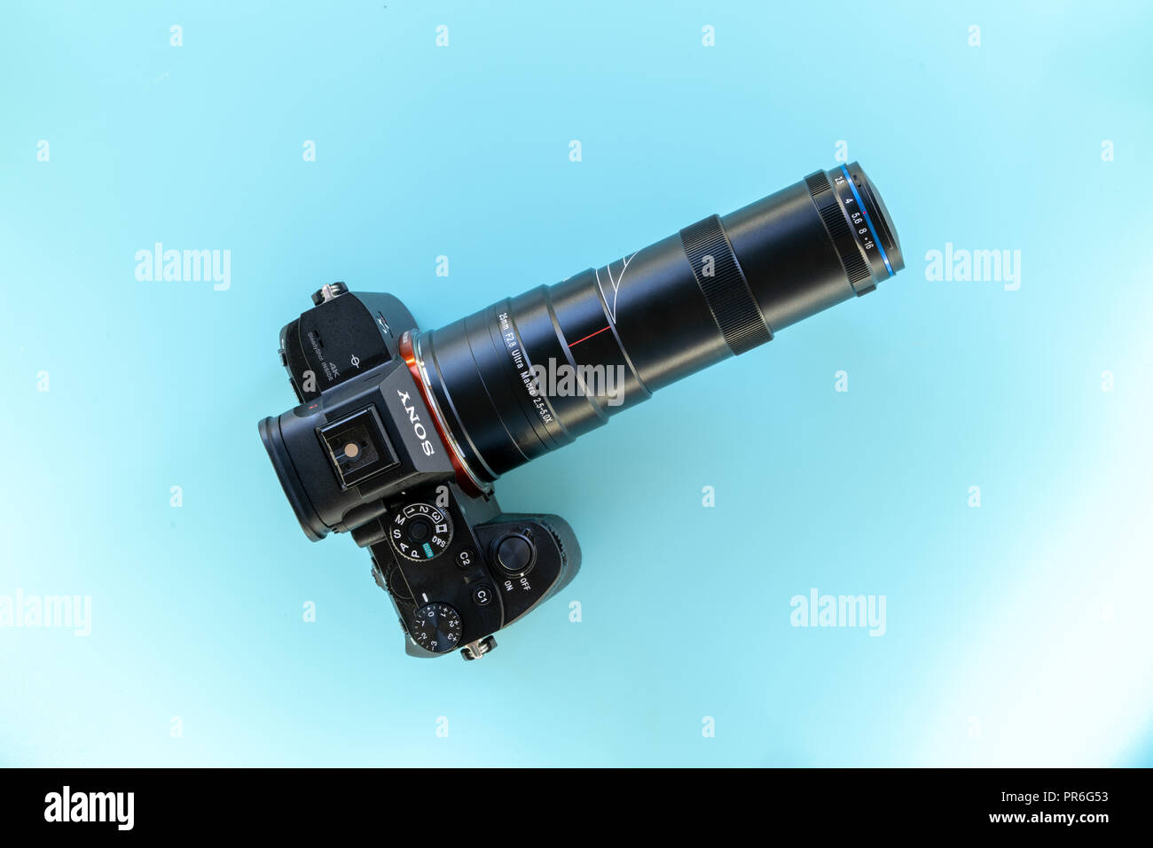 27. 08. 2018, Berlino, Germania, Sony Alpha a 7 R III ILCE-7RM3 Mirrorless fotocamera digitale con Laowa 25mm F2.8 2.5-5x Ultra lenti Macro Foto Stock
