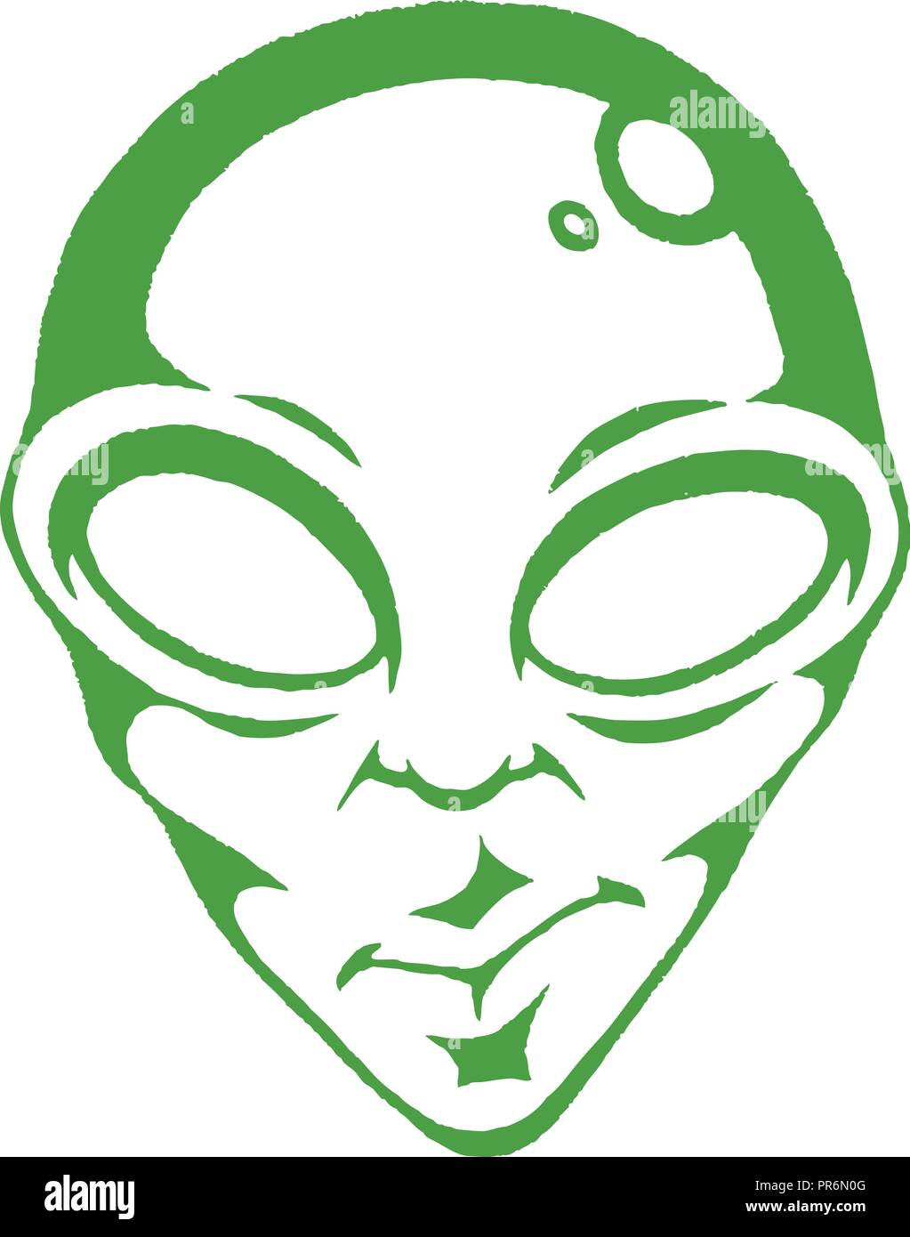 Illustrazione di verde vettorializzare schizzo di inchiostro di Alien Face isolato su uno sfondo bianco Illustrazione Vettoriale