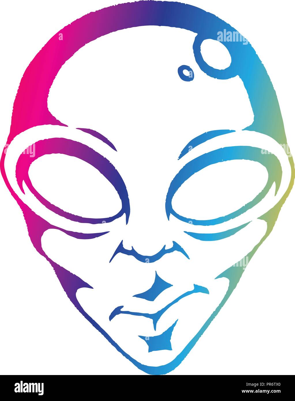 Illustrazione di arcobaleno colorato inchiostro vettorializzare schizzo di Alien Face isolato su uno sfondo bianco Illustrazione Vettoriale