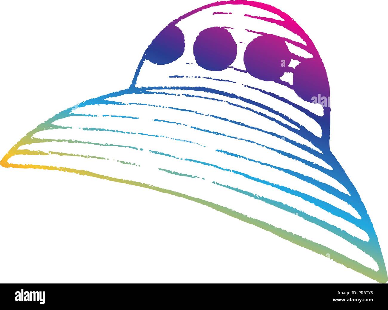 Illustrazione di color arcobaleno vettorializzare schizzo di inchiostro della nave aliena isolata su uno sfondo bianco Illustrazione Vettoriale