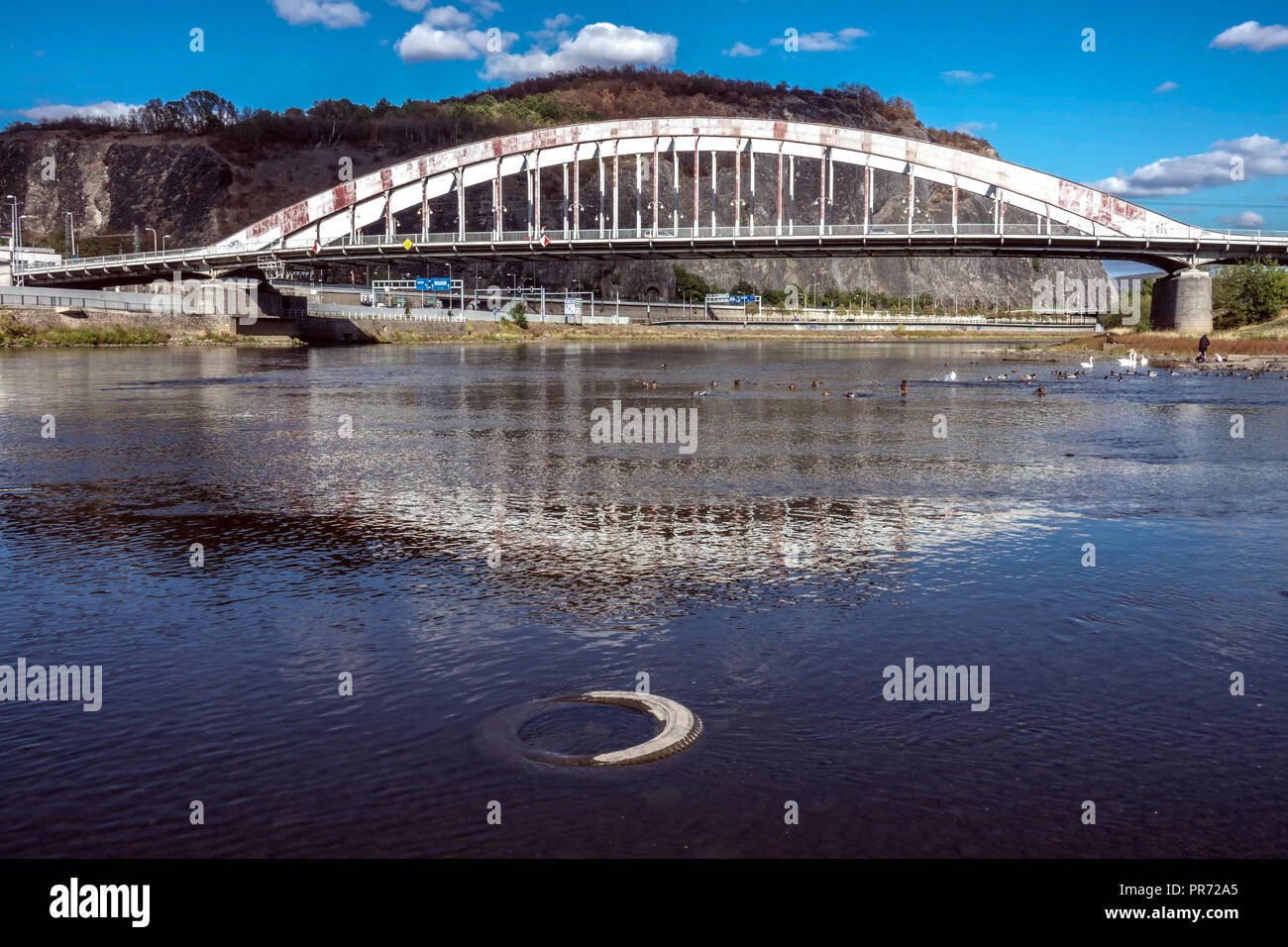 Ponte sul fiume Elba, Usti Nad Labem, Repubblica Ceca Foto Stock