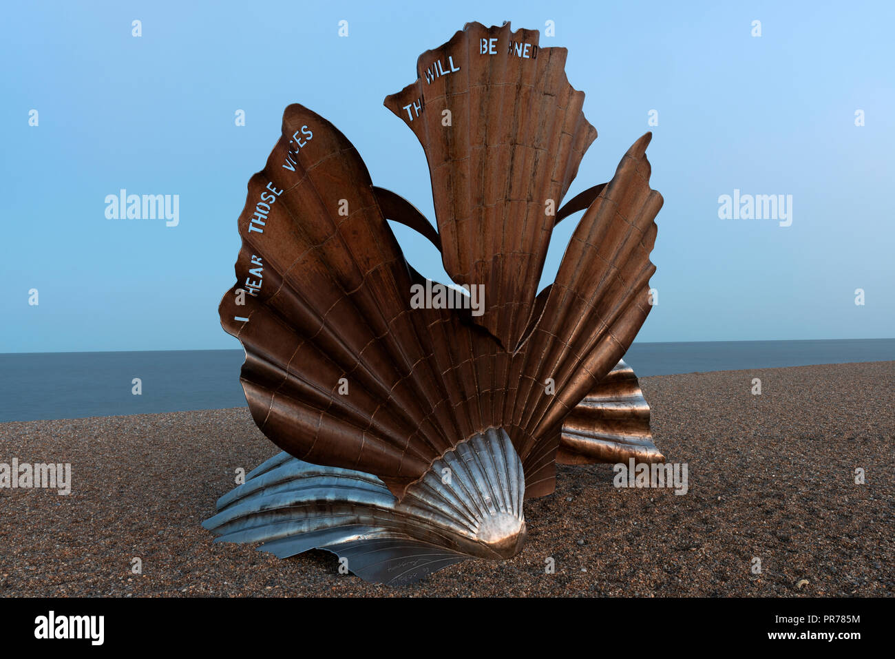 Scaloppina scultura shell, Aldeburgh, Suffolk, Regno Unito. Foto Stock