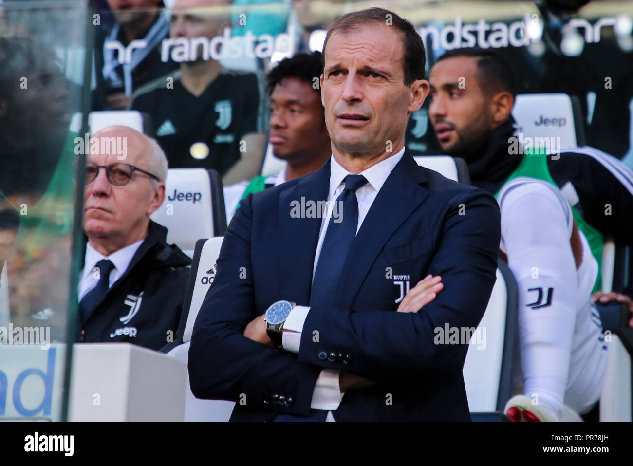 Torino , Piemonte , Italia: 2018-09-29- Campionato italiano di una partita di calcio Juventus - Napoli presso l'Allianz stadium in foto Coach Massimiliano Allegri (A Foto Stock