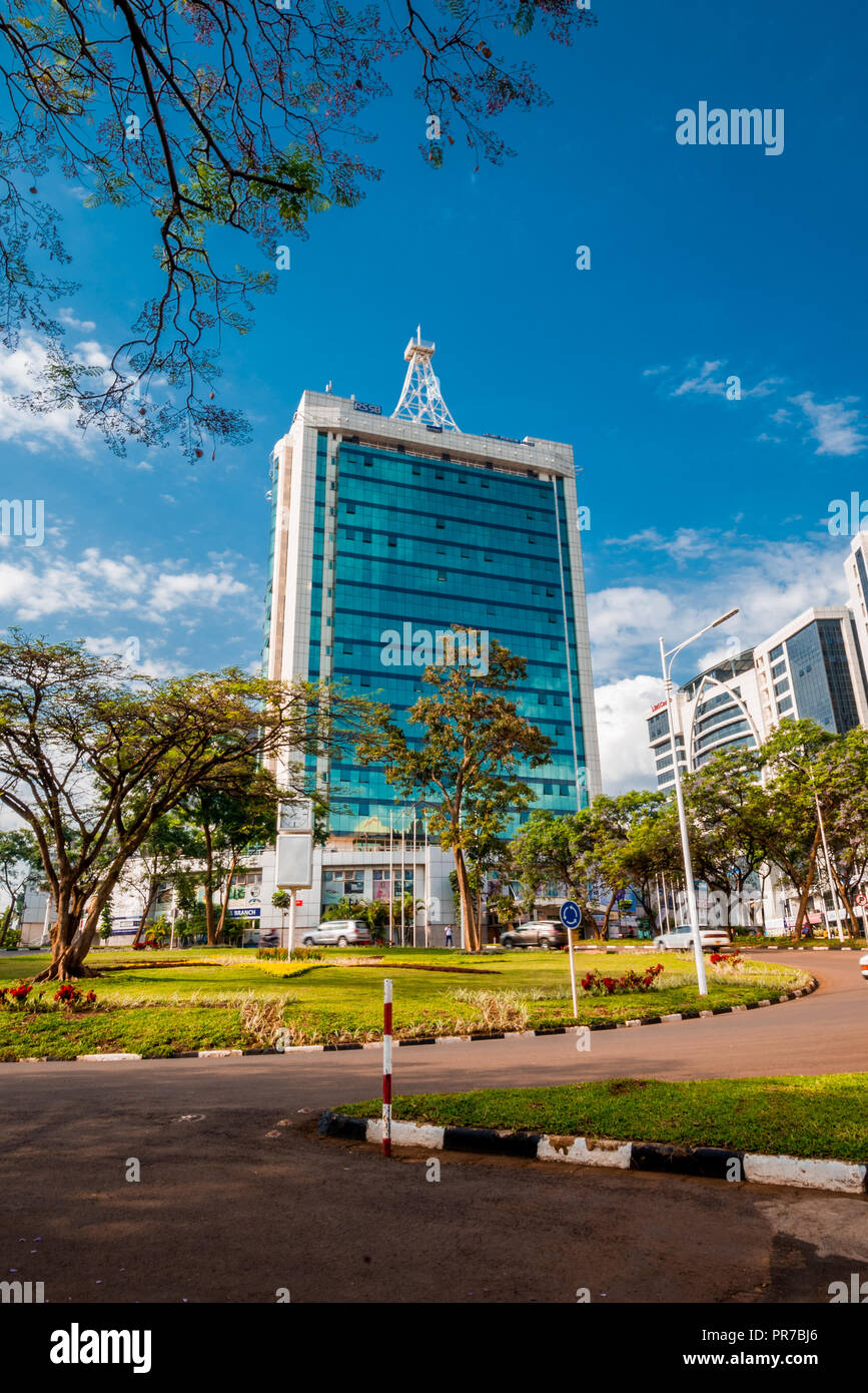 A Kigali, Ruanda - 21 Settembre 2018: Pensione Plaza e il centro della città rotonda Foto Stock