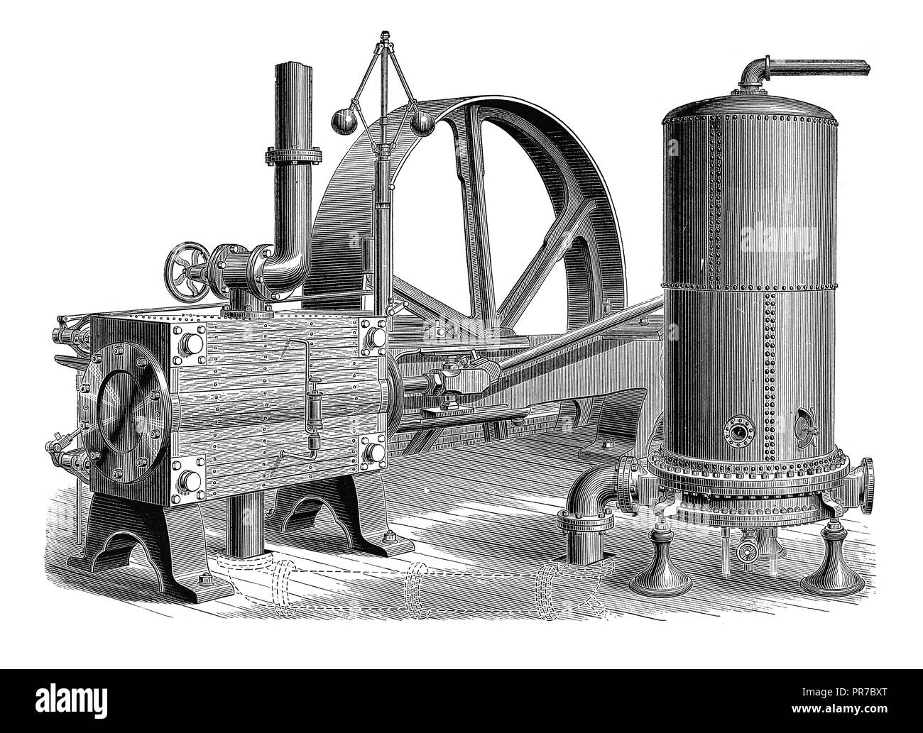Xix secolo illustrazione del Berryman feed-calorifero di acqua al motore orizzontale. Inventato da americano Robert Berryman nel tardo XIX secolo. P Foto Stock
