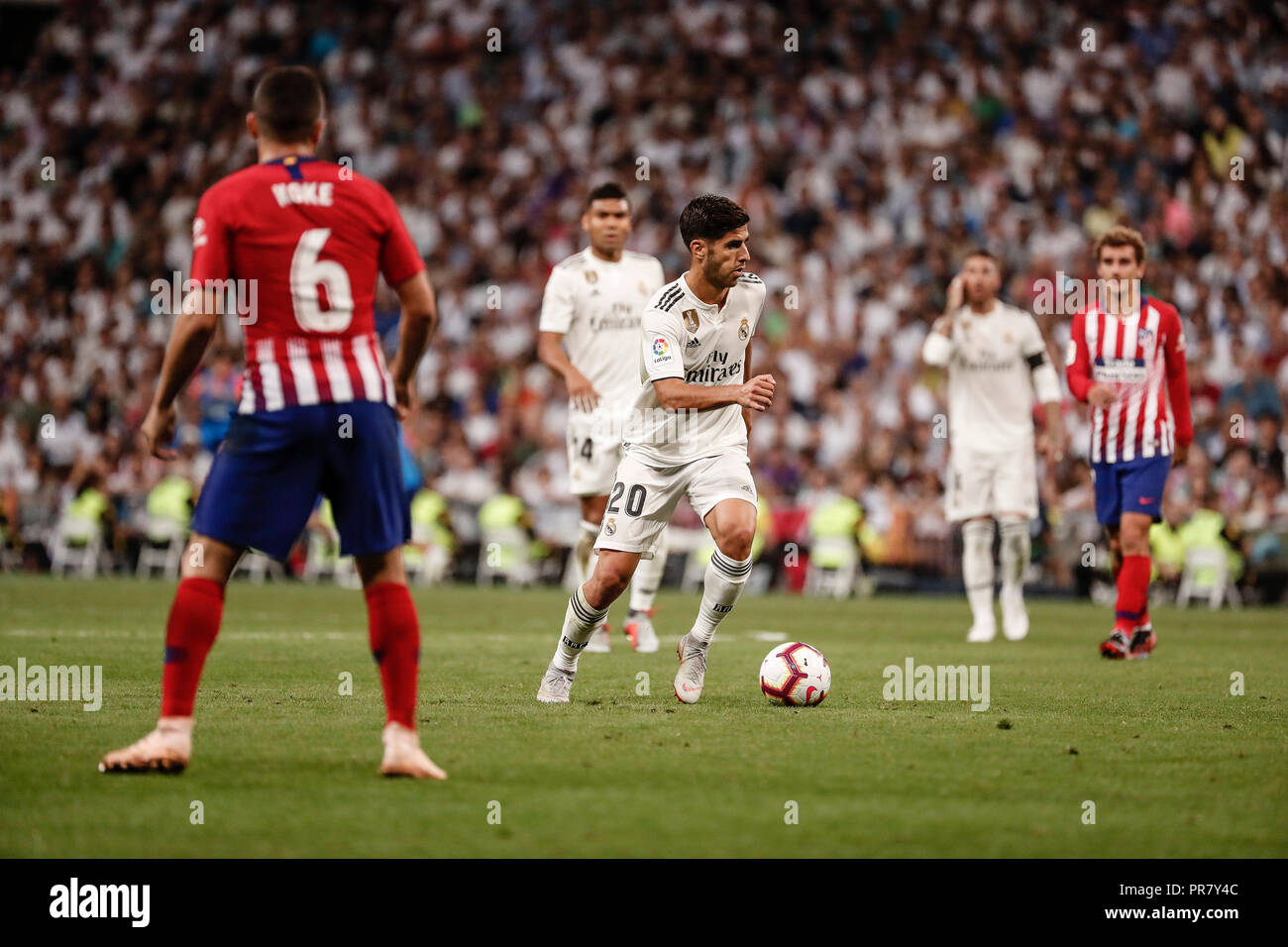 Santiago Bernabeu, Madrid, Spagna. 29Sep, 2018. La Liga Calcio, Real Madrid contro Atletico Madrid; Marco Asensio (Real Madrid) Credito: Azione Sport Plus/Alamy Live News Foto Stock
