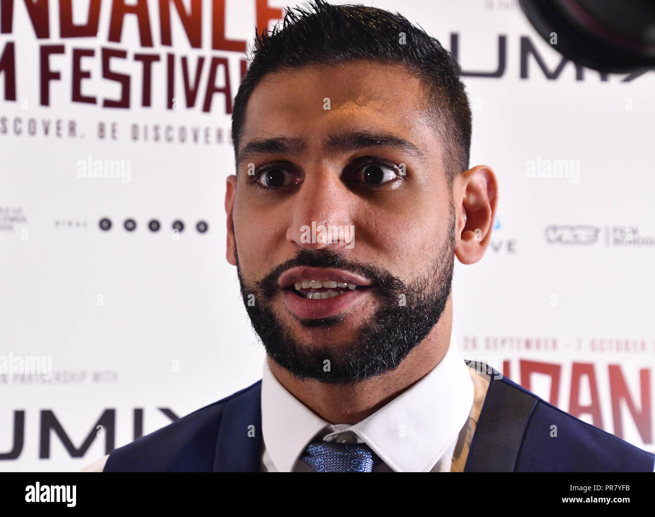 Londra, Regno Unito. 29 settembre 2018. British Asain Boxer Amir Khan frequentare la Premiere mondiale del Team Khan - Raindance Film Festival 2018 a Vue Cinema - Piccadilly, Londra, Regno Unito. 29 settembre 2018. Credito: Picture Capital/Alamy Live News Foto Stock