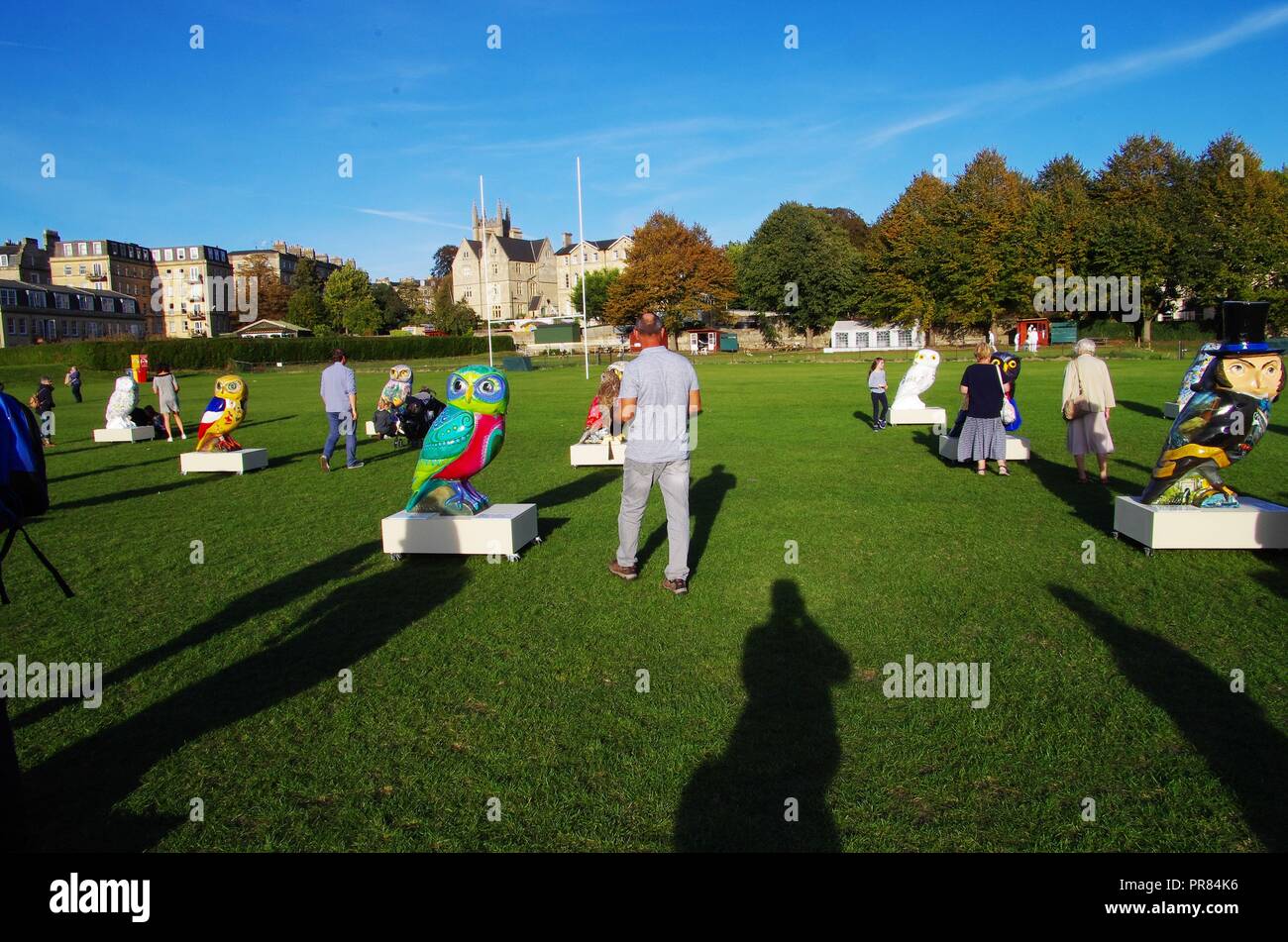 Birmingham, Regno Unito. 29 settembre 2018. Di Minerva gufi del bagno anteprima di aste si è tenuta sul bagno di massa di ricreazione 29 settembre 2018. La Minverva gufi del bagno è un grande arte pubblica del sentiero delle sculture con oltre 80 individualmente decorate di dimensioni super owl sculture.. Tutti i 82 gufi che figuravano sul sentiero sono state sul display all'Hoot addio weekend. Credito: Haydn Wheeler/Alamy Live News Foto Stock