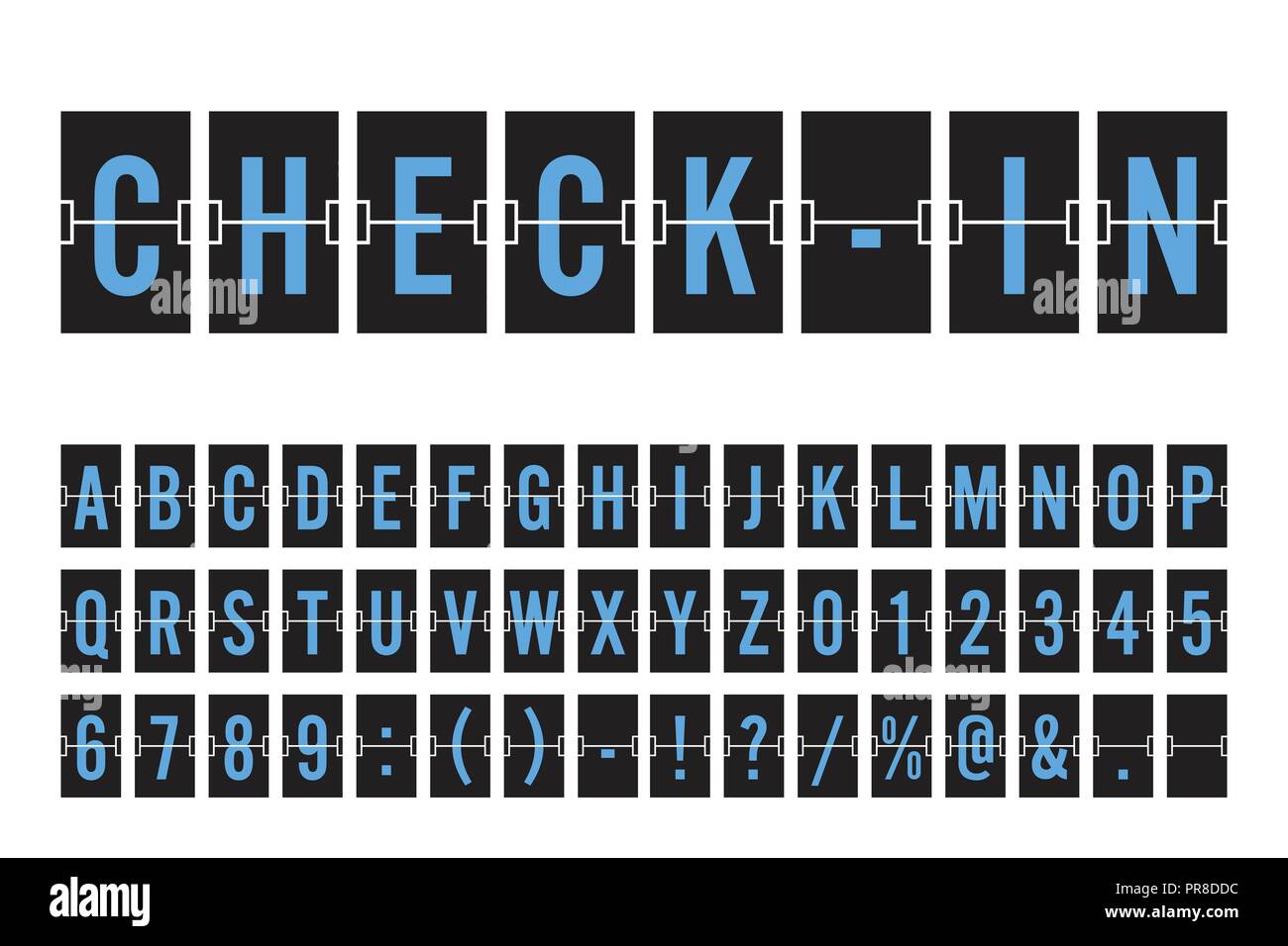 Aeroporto Flip meccanica del pannello della scheda Font - il carattere blu su sfondo scuro illustrazione vettoriale Illustrazione Vettoriale