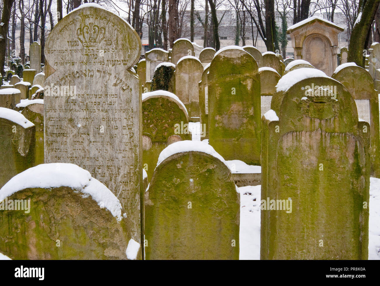 Le lapidi al Nuovo Cimitero Ebraico, il quartiere ebraico di Kazimierz district, Cracovia in Polonia Foto Stock