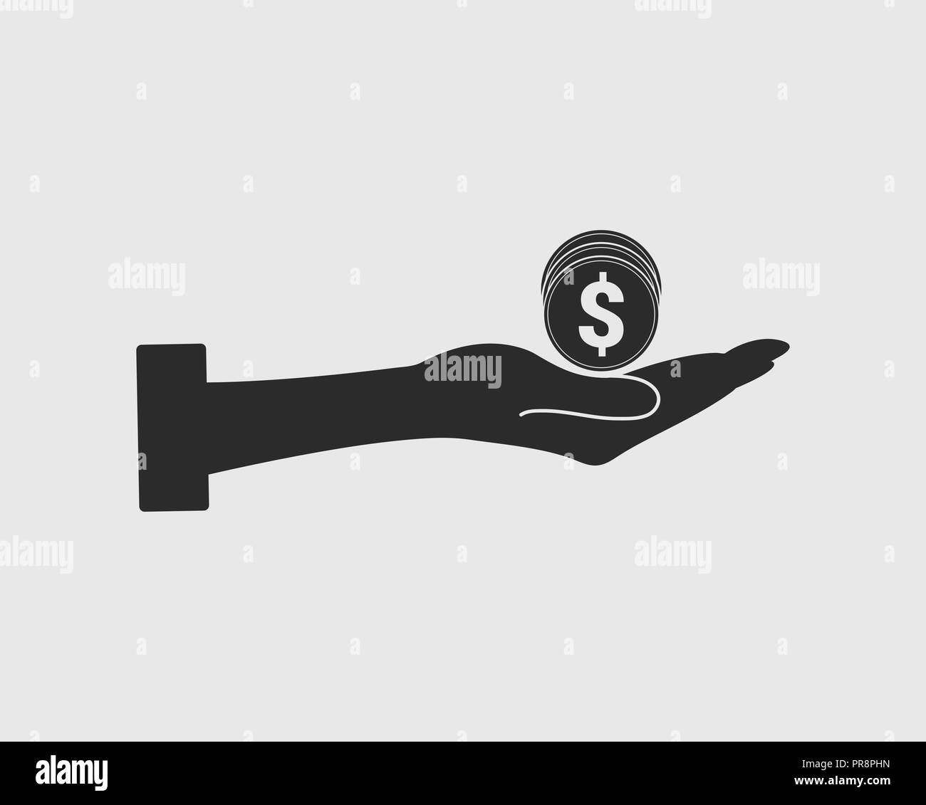 Dando l'icona di prestito. Coin simbolo sul segno a mano. Illustrazione Vettoriale