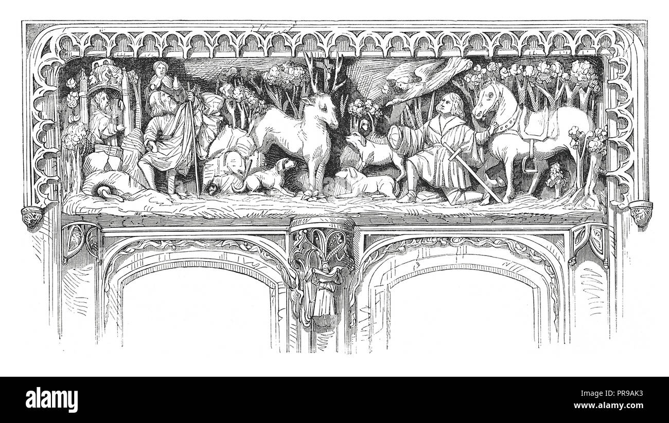 Xix secolo illustrazione di un bassorilievo della porta della cappella del castello di Amboise. Illustrazione originale pubblicato in Le magasin pittoresco da Foto Stock