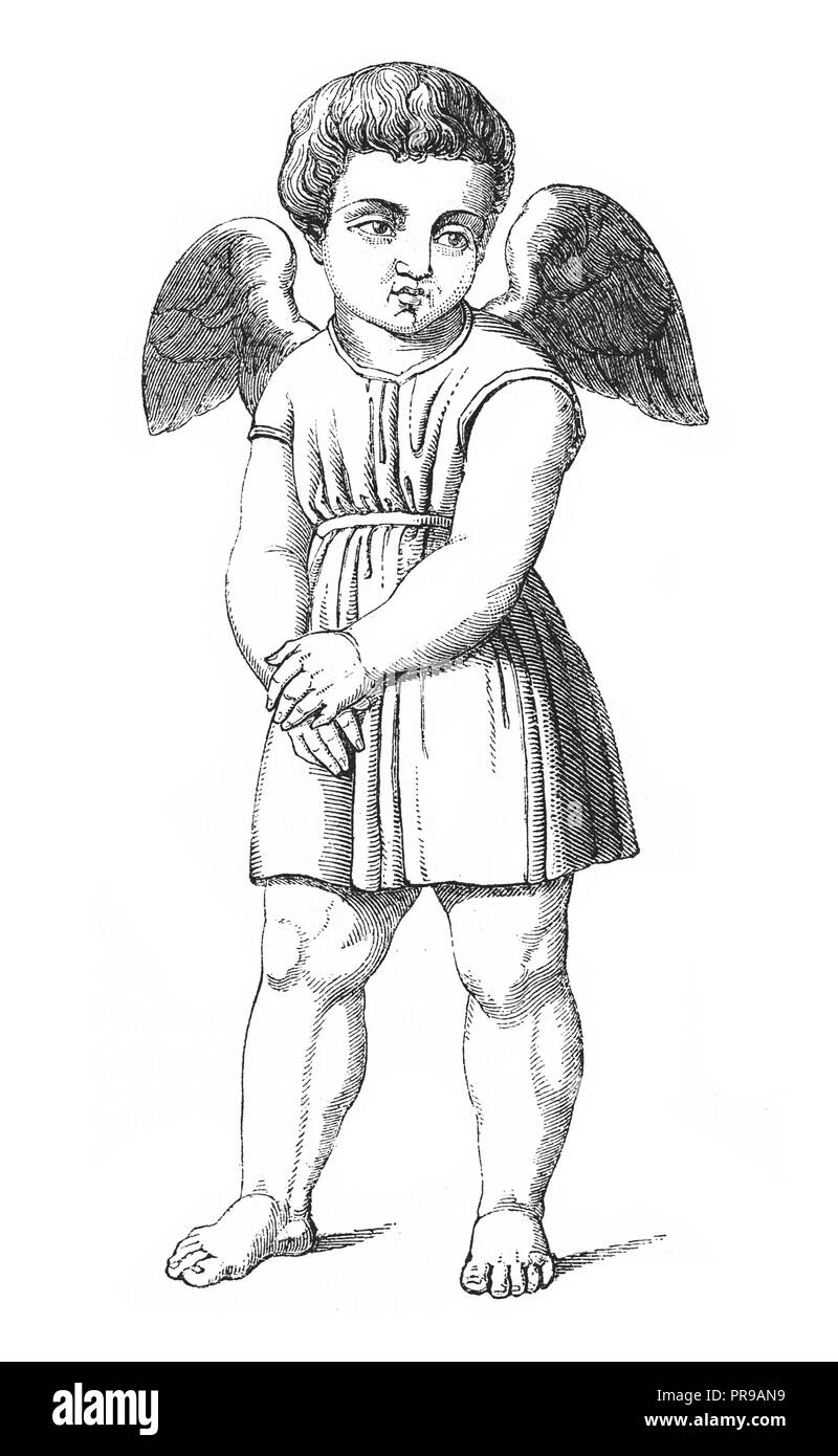 Xix secolo illustrazione di un cherubino. Dettaglio da Raffaello del dipinto "La fede, la speranza e l'amore". Illustrazione originale pubblicato in Le magasin pittoresco da M. Foto Stock