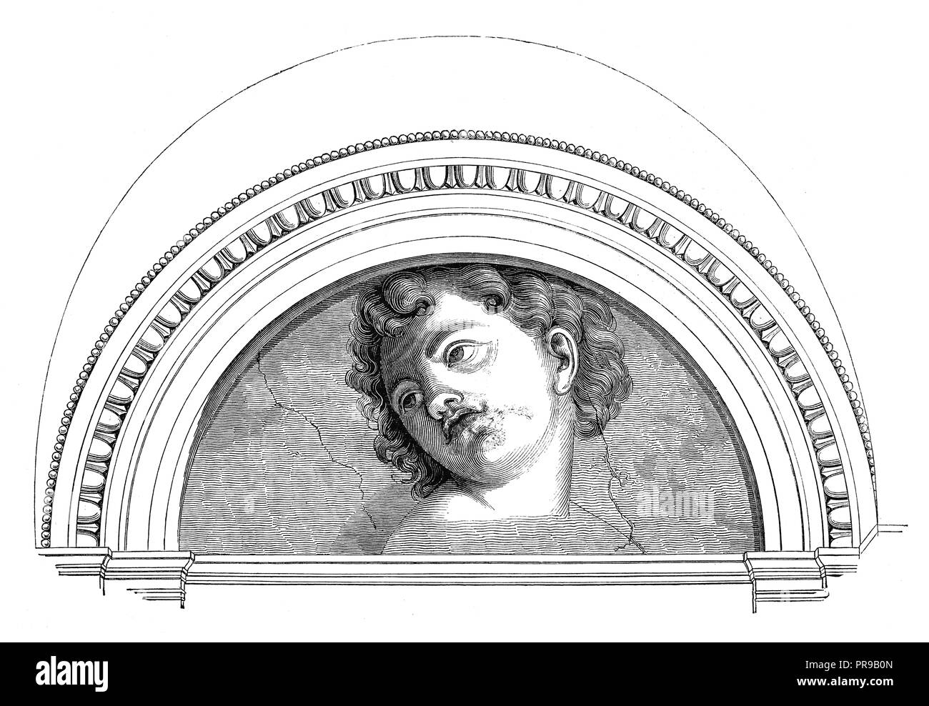 Xix secolo illustrazione di una testa disegnata da Michelangelo in Farnesina. Illustrazione originale pubblicato in Le magasin pittoresco da M. A. Lachevardiere, P Foto Stock