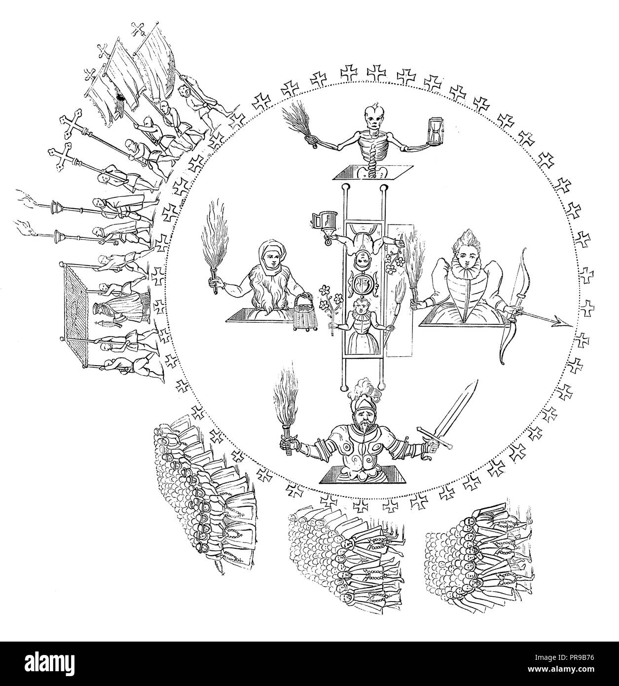 Xix secolo illustrazione del cerchio magico via da un mago alsaziano nel 1601. Illustrazione originale pubblicato in Le magasin pittoresco da M. A. Lac Foto Stock