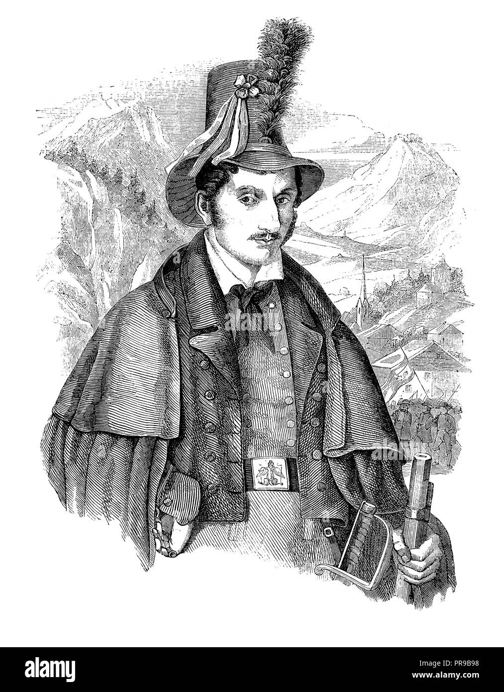Xix secolo illustrazione di un ritratto di Josef Speckbacher (1767 - 1820) che fu una figura di primo piano nella ribellione del Tirolo contro Napoleone. Af Foto Stock