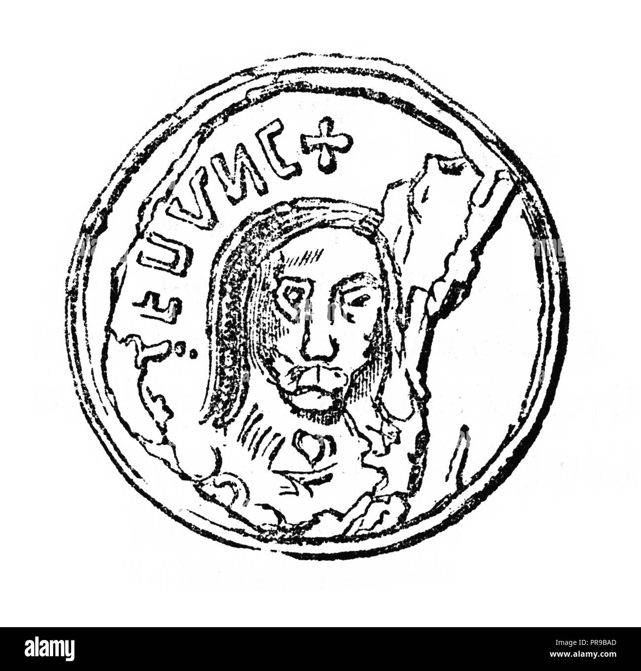 Xix secolo illustrazione di un sigillo di Chilperic II. Chilperic II (c. 672 - 13 febbraio 721), fu re di Neustria da 715 e re dei Franchi fro Foto Stock