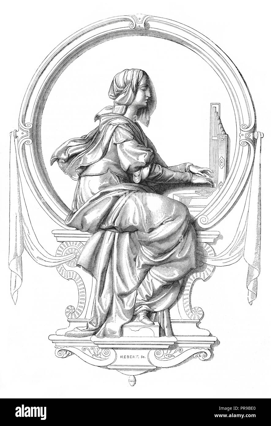 Xix secolo illustrazione della musica sacra in bassorilievo la statua di Beethoven a Bonn. Illustrazione originale pubblicato in Le magasin pittoresco da M. A. L Foto Stock