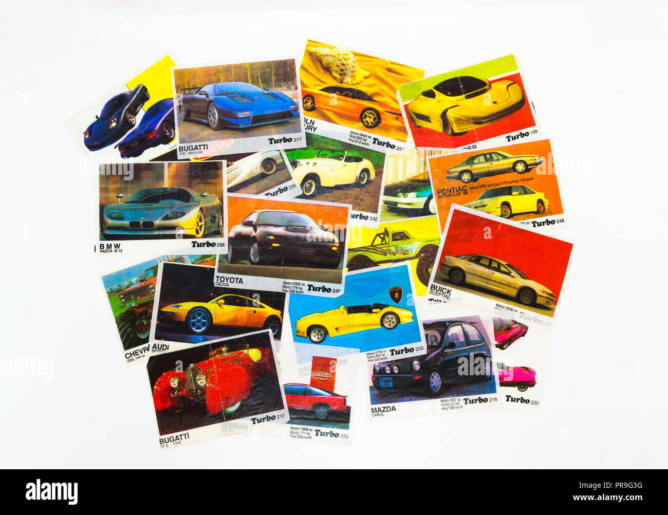 Vilnius, Lituania - 30 settembre 2018. Superficie di sfondo della gomma da masticare Turbo Card da 90s Foto Stock